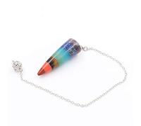 Rainbow 7 Chakra Natural Gem Stone Beads Chain Hexagon Prism Pendulum Charm Layered Dowsing Pendant Jewelry Making-A-6