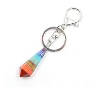 Rainbow 7 Chakra Natural Gem Stone Beads Chain Hexagon Prism Pendulum Charm Layered Dowsing Pendant Jewelry Making-B-4