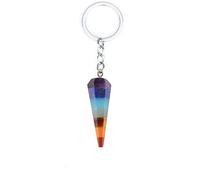 Rainbow 7 Chakra Natural Gem Stone Beads Chain Hexagon Prism Pendulum Charm Layered Dowsing Pendant Jewelry Making-C-3