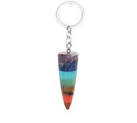 Rainbow 7 Chakra Natural Gem Stone Beads Chain Hexagon Prism Pendulum Charm Layered Dowsing Pendant Jewelry Making-C-2