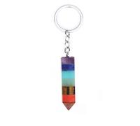 Rainbow 7 Chakra Natural Gem Stone Beads Chain Hexagon Prism Pendulum Charm Layered Dowsing Pendant Jewelry Making-C-1