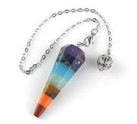 Rainbow 7 Chakra Natural Gem Stone Beads Chain Hexagon Prism Pendulum Charm Layered Dowsing Pendant Jewelry Making-A-0