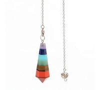 Rainbow 7 Chakra Natural Gem Stone Beads Chain Hexagon Prism Pendulum Charm Layered Dowsing Pendant Jewelry Making-A-4