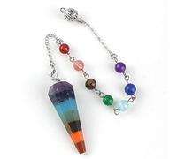 Rainbow 7 Chakra Natural Gem Stone Beads Chain Hexagon Prism Pendulum Charm Layered Dowsing Pendant Jewelry Making-A-1