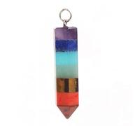 Rainbow 7 Chakra Natural Gem Stone Beads Chain Hexagon Prism Pendulum Charm Layered Dowsing Pendant Jewelry Making-E-2 No chain