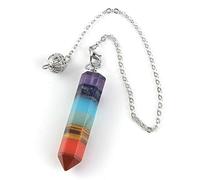Rainbow 7 Chakra Natural Gem Stone Beads Chain Hexagon Prism Pendulum Charm Layered Dowsing Pendant Jewelry Making-A-2
