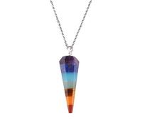Rainbow 7 Chakra Natural Gem Stone Beads Chain Hexagon Prism Pendulum Charm Layered Dowsing Pendant Jewelry Making-D-5