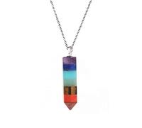 Rainbow 7 Chakra Natural Gem Stone Beads Chain Hexagon Prism Pendulum Charm Layered Dowsing Pendant Jewelry Making-D-1