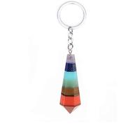 Rainbow 7 Chakra Natural Gem Stone Beads Chain Hexagon Prism Pendulum Charm Layered Dowsing Pendant Jewelry Making-C-5