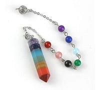 Rainbow 7 Chakra Natural Gem Stone Beads Chain Hexagon Prism Pendulum Charm Layered Dowsing Pendant Jewelry Making-A-3