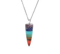 Rainbow 7 Chakra Natural Gem Stone Beads Chain Hexagon Prism Pendulum Charm Layered Dowsing Pendant Jewelry Making-D-4