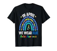 Rainbow Autism In April We Wear Blue Autism Awareness Month Camiseta gráfica económica