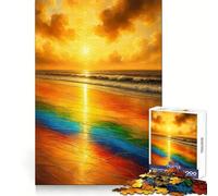 Rainbow Beach︰ Golden Sunset Waves Rompecabezas de 1000 Piezas para Adolescentes Juego de lógica Tiempo cálido Colección de Piezas de Arte de Corte preciso (38x26cm)