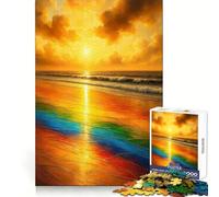 Rainbow Beach︰ Golden Sunset Waves Rompecabezas de 1000 Piezas para Adolescentes Mejora la Memoria y el vínculo Familiar Bordes precisos Regalo Original (50x75cm)