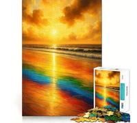 Rainbow Beach︰ Golden Sunset Waves Rompecabezas de 1000 Piezas para Adolescentes Mejora la Memoria y el vínculo Familiar Bordes precisos Regalo Original (50x75cm)