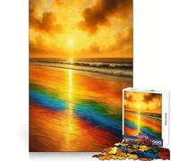 Rainbow Beach︰ Golden Sunset Waves Rompecabezas difícil para Adultos 1000 Piezas Juguete Que desafía la Mente Ocio Suave Corte preciso Regalo Memorable (38x52cm)