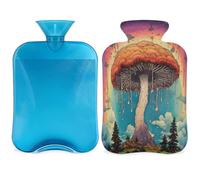 Rainbow - Bolsa de agua caliente con diseño de hongos psicodélicos con funda, bolsa de agua caliente de 2 litros para aliviar el dolor, cuello suave y hombro, calentador de pies, compresa caliente y