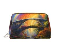 Rainbow Bridge After Rain - Neceser de piel impermeable con cremallera para viajes, para mujer, color marrón, White, Talla única