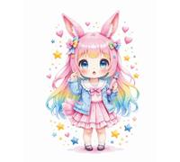 Rainbow Bunny Girl Composition Notebook: Wide Ruled | Cute Kawaii Bunny Girl with Crayon | Writing Journal for School, Notes, or Creative Ideas