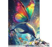 Rainbow Butterfly & Dolphin Rompecabezas Imposible,desafío for Adults Entretenimiento Creativo 1000 Piezas Obra De Arte De Juego De para Adultos Y Niños 1000pcs (40x28cm)