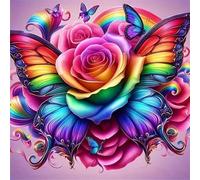 Rainbow Butterfly Rose Jigsaw Puzzle 150 Pieces 65x65cm/26x26inch, Difficult Jigsaw Puzzles for Adults 150, Beautiful Art Work, Great Festive Puzzle Gift for Men/Women