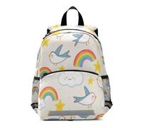 Rainbow Cloud Bird Beige Stars Mochila personalizada para niños con correa para libros morrales escolares para niños de 3 a 4 años