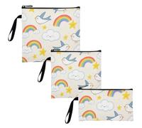 Rainbow Cloud Bird Beige Stars - Paquete de 3 bolsas reutilizables para sándwiches y aperitivos, bolsa de pañales portátil para el trabajo, picnic o viajes