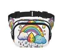 Rainbow Clouds Raindrop 1 - Riñonera de moda con estampado de gotas de lluvia, bolsa de cintura cuadrada negra con correa ajustable, Negro -, Talla única