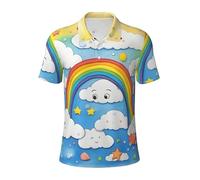 Rainbow Clouds Raindrop Print - Polos versátiles, transpirables, cómodos, de manga corta, casual, ropa de verano, Negro -, 3XL