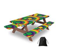 Rainbow Clover - Juego de 3 fundas para mesa de camping con protectores de banco, elásticas, impermeables, rectangulares, con bolsa de almacenamiento