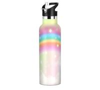 Rainbow Colorful Starry Star - Botella de agua aislada a prueba de fugas, a prueba de fugas, con popote, aislamiento de doble pared a prueba de fugas, para niños y niñas