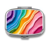 Rainbow Colors - Pastillero estético líquido, 2 compartimentos, portátil, organizador de pastillas de viaje para bolso de bolsillo