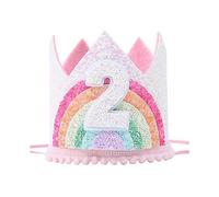 Rainbow Crown Hat Pink Birthday Party Crown Headband Glitter Crown for Baby Girl First Birthday Celebration Durable A2