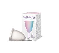 Rainbow Cup, taza menstrual fabricada en Italia, de silicona médica sin látex y aditivos, cómoda, ecológica, segura, además de variantes, copa menstrual suave, transparente, talla 1