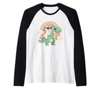 Rainbow Cute Unicorn Riding T-rex Dinosaur Men Women Kids Camiseta Manga Raglan