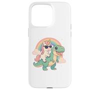 Rainbow Cute Unicorn Riding T-rex Dinosaur Men Women Kids Carcasa para iPhone 15 Pro Max