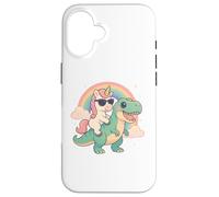Rainbow Cute Unicorn Riding T-rex Dinosaur Men Women Kids Carcasa para iPhone 16