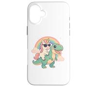 Rainbow Cute Unicorn Riding T-rex Dinosaur Men Women Kids Carcasa para iPhone 16 Plus