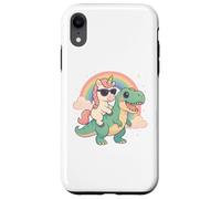 Rainbow Cute Unicorn Riding T-rex Dinosaur Men Women Kids Carcasa para iPhone XR