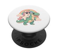 Rainbow Cute Unicorn Riding T-rex Dinosaur Men Women Kids PopSockets PopGrip Adhesivo