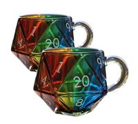 Rainbow D20 Dice Mug, Polyhedral Dice Coffee Cup With Handle, Game Mug, Game Night Mugs Gift For Tabletop Rpg & Fantasy Lovers (2pcs)