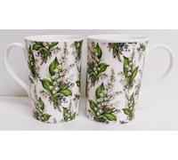 Rainbow Decors Lily of The Valley - Juego de 2 tazas de porcelana fina de 300 ml, diseño de lirios de Windsor Chintz, decoradas a mano