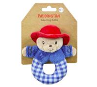 Rainbow Designs Paddington Sonajero de peluche para bebé con cascabel suave abrigo azul y sombrero rojo, juguete recién nacido para manos pequeñas, primer juguete acogedor con diseño de personaje