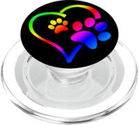 Rainbow Dog Paw Print Rescue Lover Gift Heart Black PopSockets PopGrip para MagSafe