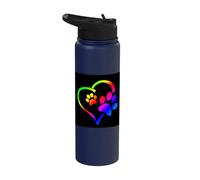Rainbow Dog Paw Print Rescue Lover Gift Heart Black Stainless Steel Insulated Water Bottle