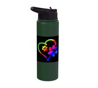 Rainbow Dog Paw Print Rescue Lover Gift Heart Black Stainless Steel Insulated Water Bottle