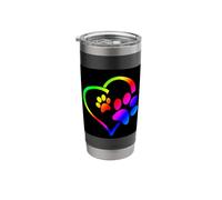 Rainbow Dog Paw Print Rescue Lover Gift Heart Black Vaso térmico de acero inoxidable de doble pared