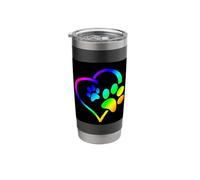 Rainbow Dog Paw Print Rescue Lover Gift Heart Black Vaso térmico de acero inoxidable de doble pared