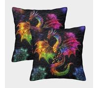 Rainbow Dragón Fundas De Almohada Criatura mítica Vibrante Cojines Decorativos Impresos En 3D,para Sofá Cama 50x50cm 2 Paquetes