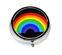 Rainbow Este pequeño pastillero redondo impreso es un organizador portátil de píldoras y vitaminas, perfecto para bolsillos, bolsos y viajes.